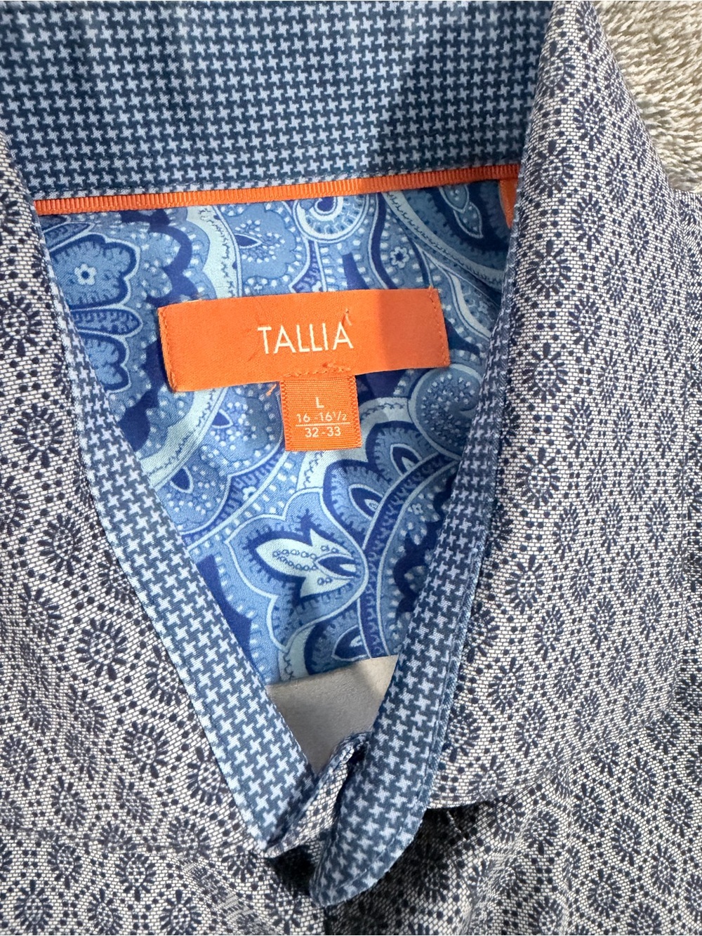 AKU 1299 TALLIA Men's Blue Patterned Dress Shirt with Orange Label